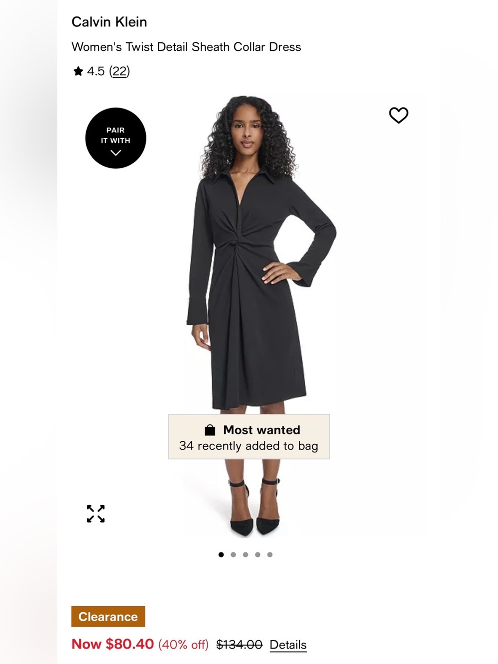 Calvin Klein Black Twist-Front Long Sleeve Dress
